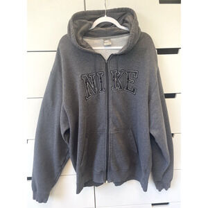 Vintage Y2k Nike Full Zip Gray Hoodie - Large Logo - Gray - Men's Size XXL